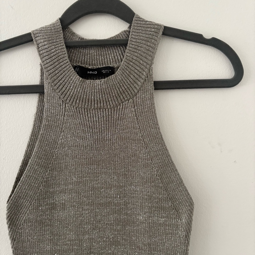 Mango Lurex Halter Neck Fine Knit Sleeveless Top In Silver Size M NWOT - Picture 9 of 15